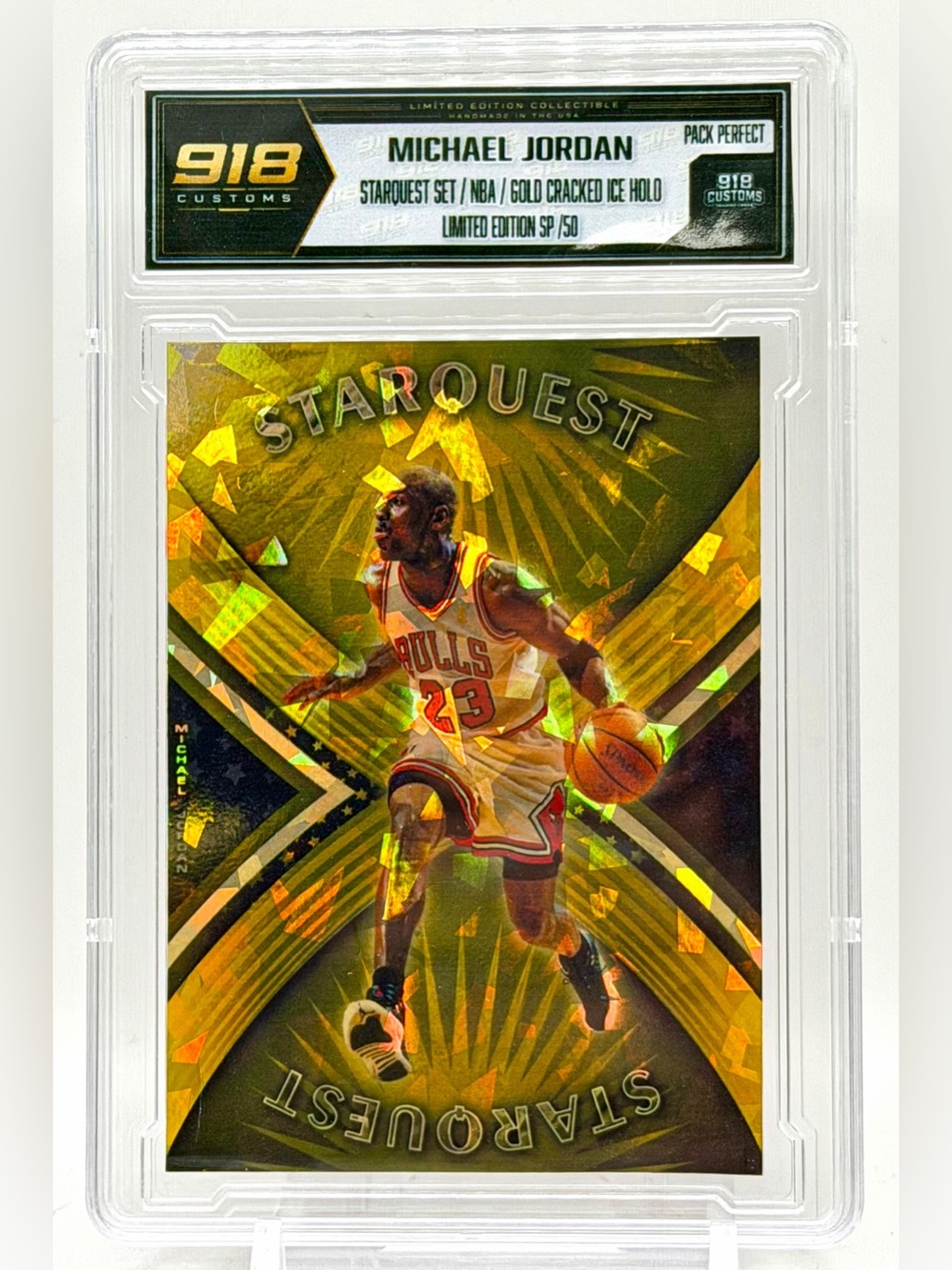 Michael Jordan Custom Slab Gold Cracked Ice Holo SP Card /50 918 Customs